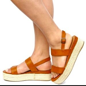 ♡ Bamboo Brown Faux Leather Strappy Espadrille Sandals Size 10
